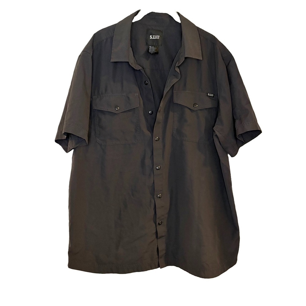 5.11 Tactical Mens Button Front Shirt Short Sleeve Black Lightweight Vented L
